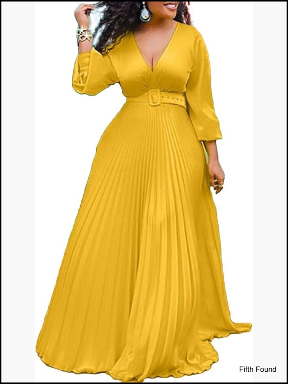 Deep V Neck Long Sleeve Wrap Chiffon Maxi Dress Pleated Belted Party Cocktail - Picture 1 of 3